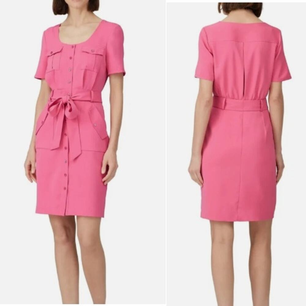 Badgley Mischka Casual Belted Tie Sheath Dress Dress Hot Pink Women's Size 12